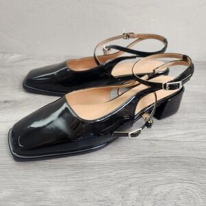 MOTF Naturally Chic Black Patent Ankle Strap Block Heel Square Toe Mary Jane